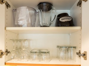 Glasses and blender in kitchen