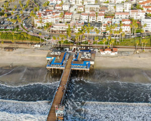 Aerial view of San Clemente Pier and Fisherman's Restaurant in San Clemente